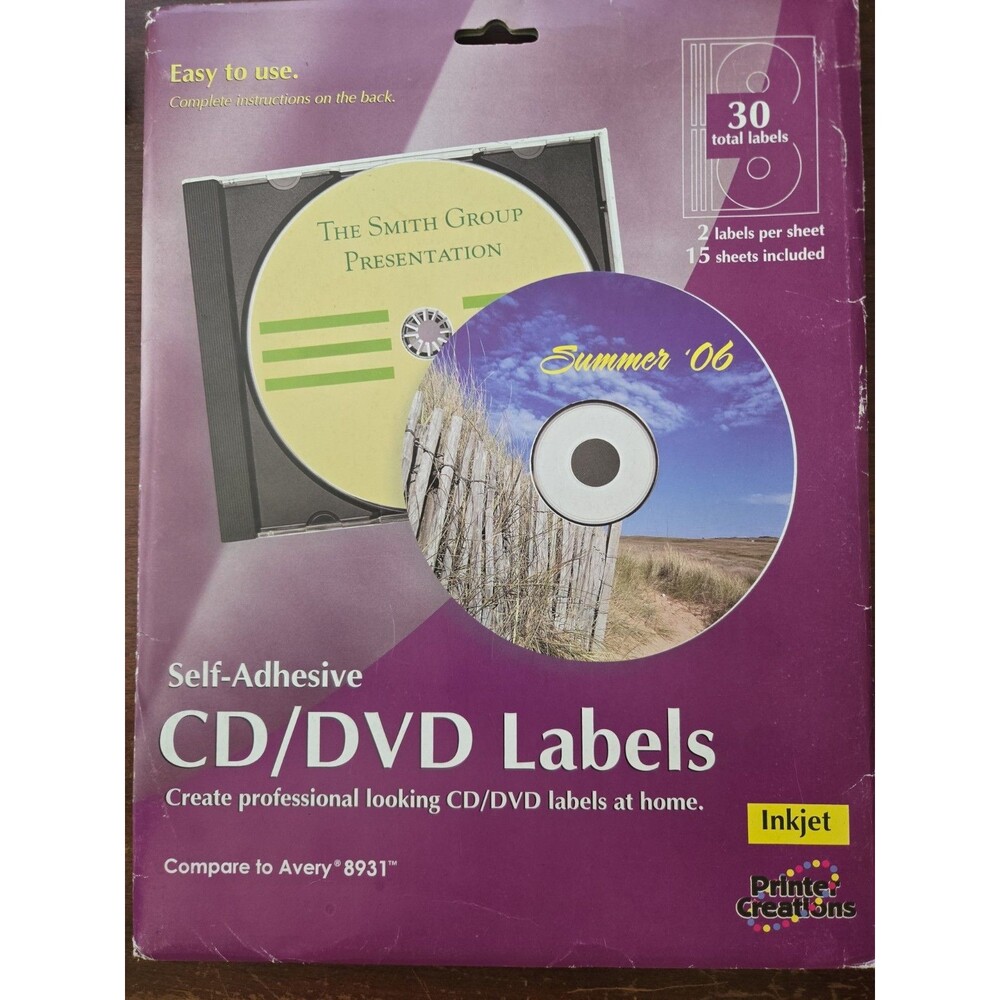 NEW Printer Creations 30 CD/DVD Labels For Inkjet Compare to Avery 8931